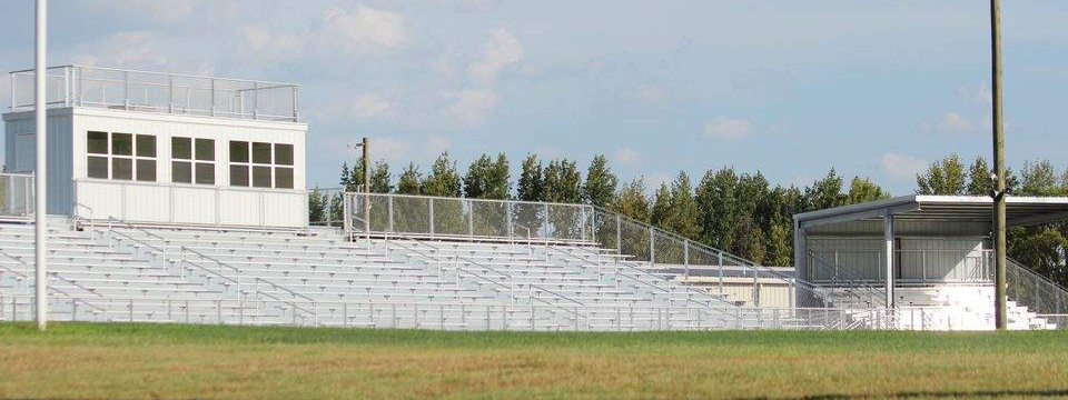 800 Seat Angle Frame Grandstand + Custom Press Box + Bandstand